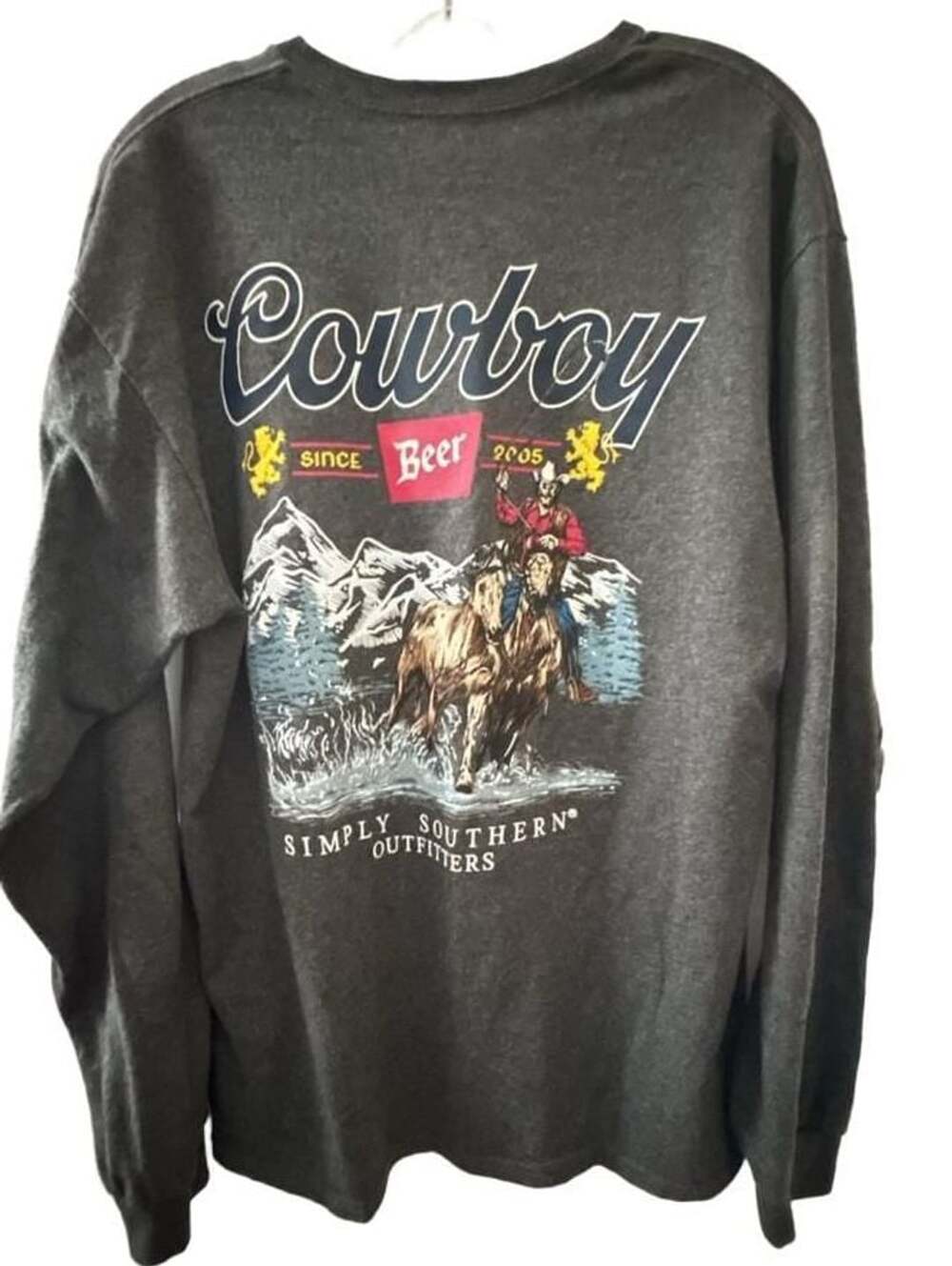 Simply Southern Cowboy Long Sleeve Shirt Size L Gray Graphic